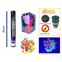 CANON À CONFETTIS PAPIER RECTANGLE 20CM FLUO