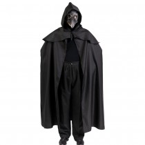 CAPE CAPUCHE TOILE 130CM NOIR MÉDECIN PESTE ADULTE