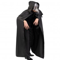 CAPE CAPUCHE TOILE 130CM NOIR MÉDECIN PESTE ADULTE