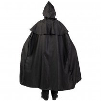 CAPE CAPUCHE TOILE 130CM NOIR MÉDECIN PESTE ADULTE