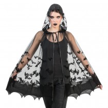 CAPE CAPUCHE TULLE CHAUVE-SOURIS 78CM NOIR ADULTE