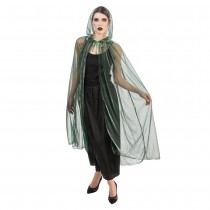 CAPE CAPUCHE TULLE UNI 120CM VERT IRISÉ ADULTE