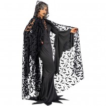 CAPE TULLE CHAUVE-SOURIS 140CM NOIR SORCIER ADULTE