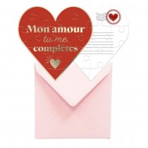 CARTE PUZZLE CŒUR MESSAGE AMOUR 14CM ROUGE