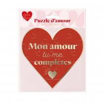 CARTE PUZZLE CŒUR MESSAGE AMOUR 14CM ROUGE