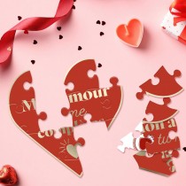 CARTE PUZZLE CŒUR MESSAGE AMOUR 14CM ROUGE