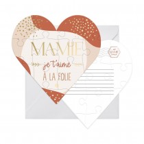 CARTE PUZZLE CŒUR MESSAGE MAMIE JE T\'AIME 14CM