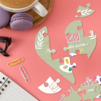 CARTE PUZZLE CŒUR MESSAGE MERCI ATSEM 14CM VERT