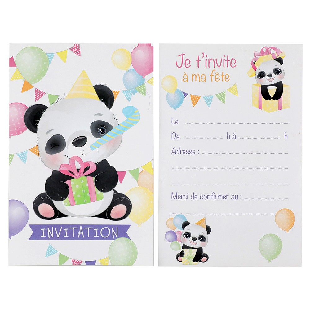 CARTES INVITATION ANNIVERSAIRE PANDA 11X17CM