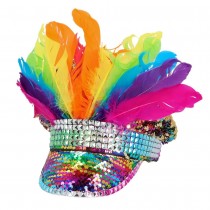 CASQUETTE CAPITAINE SEQUIN PLUME RAINBOW ADULTE