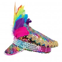 CASQUETTE CAPITAINE SEQUIN PLUME RAINBOW ADULTE