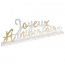 CENTRE DE TABLE ANNIVERSAIRE BLANC OR 33.5X12CM