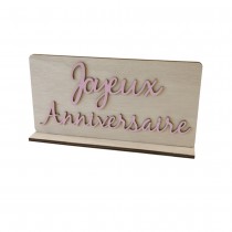 CENTRE DE TABLE ANNIVERSAIRE BOIS 20X10.5CM ROSE