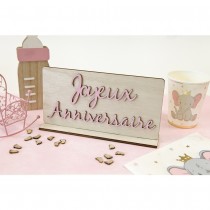 CENTRE DE TABLE ANNIVERSAIRE BOIS 20X10.5CM ROSE