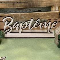 CENTRE DE TABLE BAPTÊME BOIS 18X8X3CM