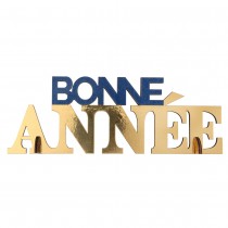 CENTRE DE TABLE BOIS BONNE ANNÉE 25X4X9CM MARINE