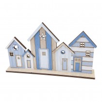 CENTRE DE TABLE BOIS MAISONS BORD DE MER 11X24X4CM