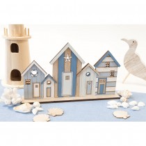 CENTRE DE TABLE BOIS MAISONS BORD DE MER 11X24X4CM