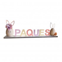 CENTRE DE TABLE BOIS PÂQUES LAPIN 37X5X14CM