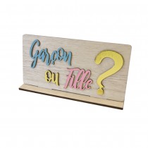 CENTRE DE TABLE GENDER REVEAL BOIS SOCLE 10X20CM