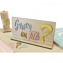 CENTRE DE TABLE GENDER REVEAL BOIS SOCLE 10X20CM