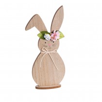 CENTRE DE TABLE LAPIN BOIS FLEURS NUD 8.5X3X21CM