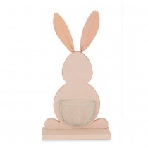 CENTRE DE TABLE LAPIN BOIS PANIER MÉTAL 36CM ROSE