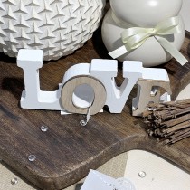 CENTRE DE TABLE LETTRES LOVE BOIS 14X1.2X6CM BLANC