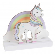 CENTRE DE TABLE LICORNE ARC-EN-CIEL BOIS 14X4X13CM