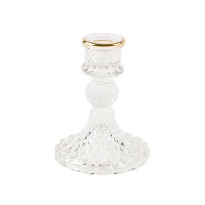 CHANDELIER VERRE FACETTÉ LISERÉ OR 8X10.3CM