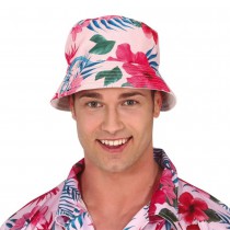 CHAPEAU BOB HAWAÏEN TROPICAL FLAMANTS ROSES ADULTE