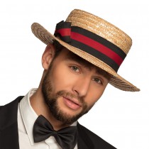 CHAPEAU CANOTIER RUBAN NOIR ET ROUGE