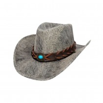 CHAPEAU COWBOY DAIM GRIS LANIÈRE TRESSÉE ADULTE