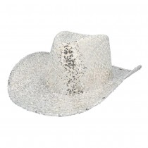 CHAPEAU COWBOY FESTIF RODÉO SEQUINS ARGENT ADULTE