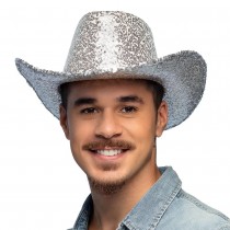 CHAPEAU COWBOY FESTIF RODÉO SEQUINS ARGENT ADULTE