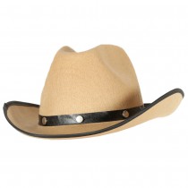 CHAPEAU COWBOY FEUTRE BEIGE BANDEAU NOIR ADULTE