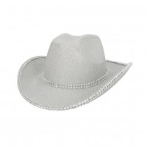 CHAPEAU COWBOY PAILLETÉ ARGENT STRASS GLAM ADULTE
