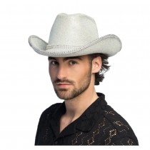 CHAPEAU COWBOY PAILLETÉ ARGENT STRASS GLAM ADULTE