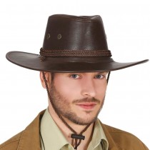 CHAPEAU COWBOY STOCKMAN SIMILICUIR MARRON ADULTE