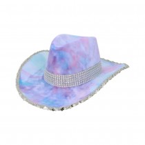 CHAPEAU COWBOY VELOURS LILAS BLEU STRASS ADULTE
