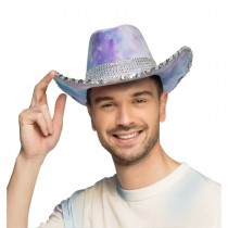 CHAPEAU COWBOY VELOURS LILAS BLEU STRASS ADULTE