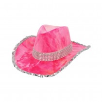 CHAPEAU COWBOY VELOURS ROSE STRASS ADULTE