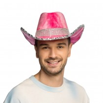 CHAPEAU COWBOY VELOURS ROSE STRASS ADULTE