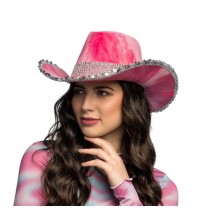 CHAPEAU COWBOY VELOURS ROSE STRASS ADULTE