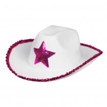 CHAPEAU COWGIRL BLANC RODÉO ÉTOILE SEQUINS ADULTE