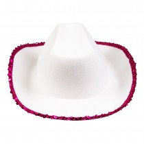 CHAPEAU COWGIRL BLANC RODÉO ÉTOILE SEQUINS ADULTE