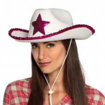 CHAPEAU COWGIRL BLANC RODÉO ÉTOILE SEQUINS ADULTE