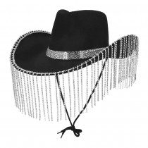 CHAPEAU COWGIRL NOIRE FRANGES ADULTE