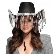 CHAPEAU COWGIRL NOIRE FRANGES ADULTE