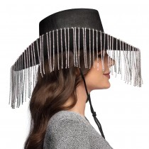 CHAPEAU COWGIRL NOIRE FRANGES ADULTE